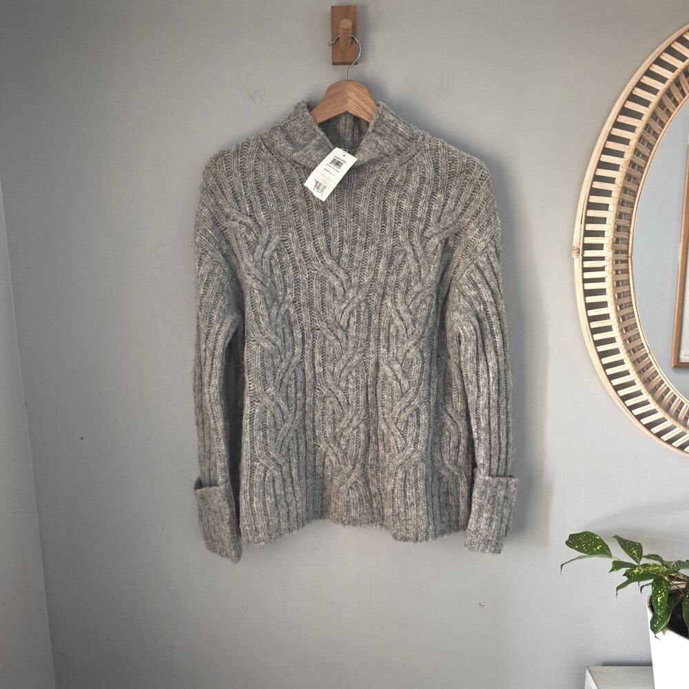 NWT Vince Mirrored Cable Alpaca Turtleneck Sweater Gray S